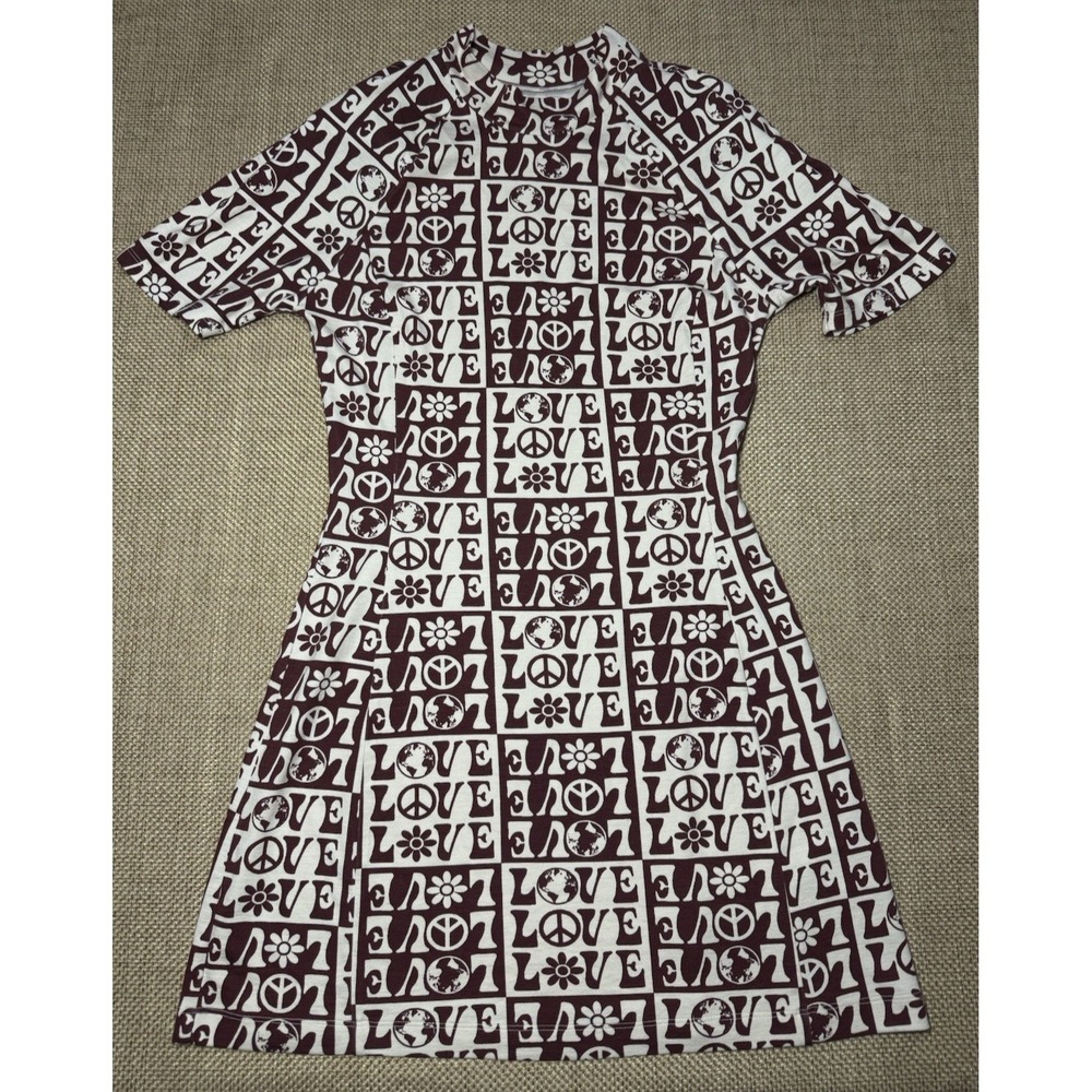 Urban Outfitters Love Peace Mini Dress Medium Flower Power 60s Hippie Mock‎ Neck